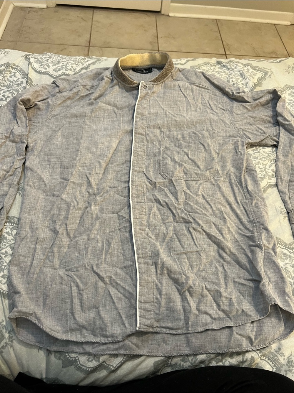 Valentino Light Gray Button-Front Shirt Jacket with Contrast Trim